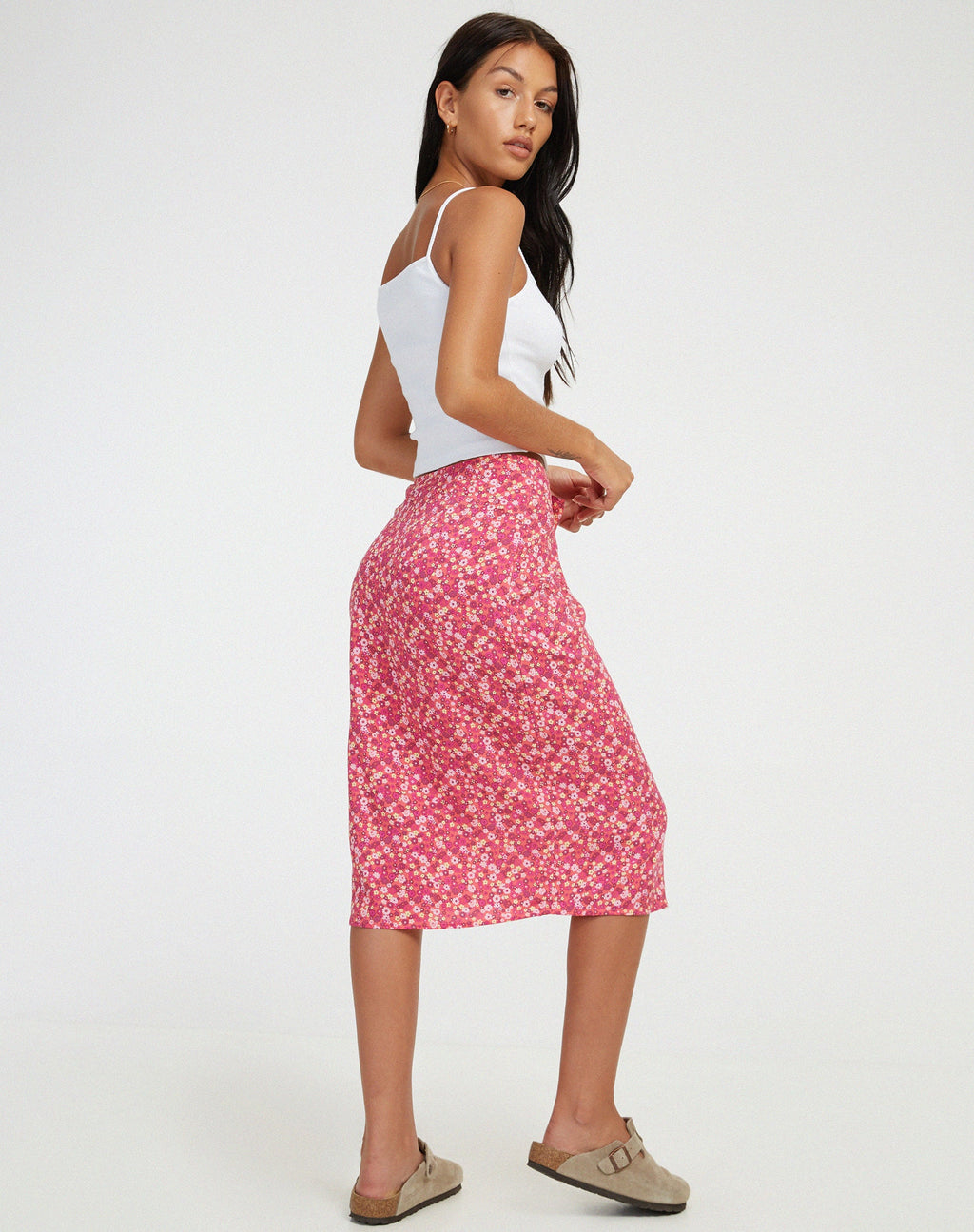 Jupe midi Harriet, Ditsy Floral Pink