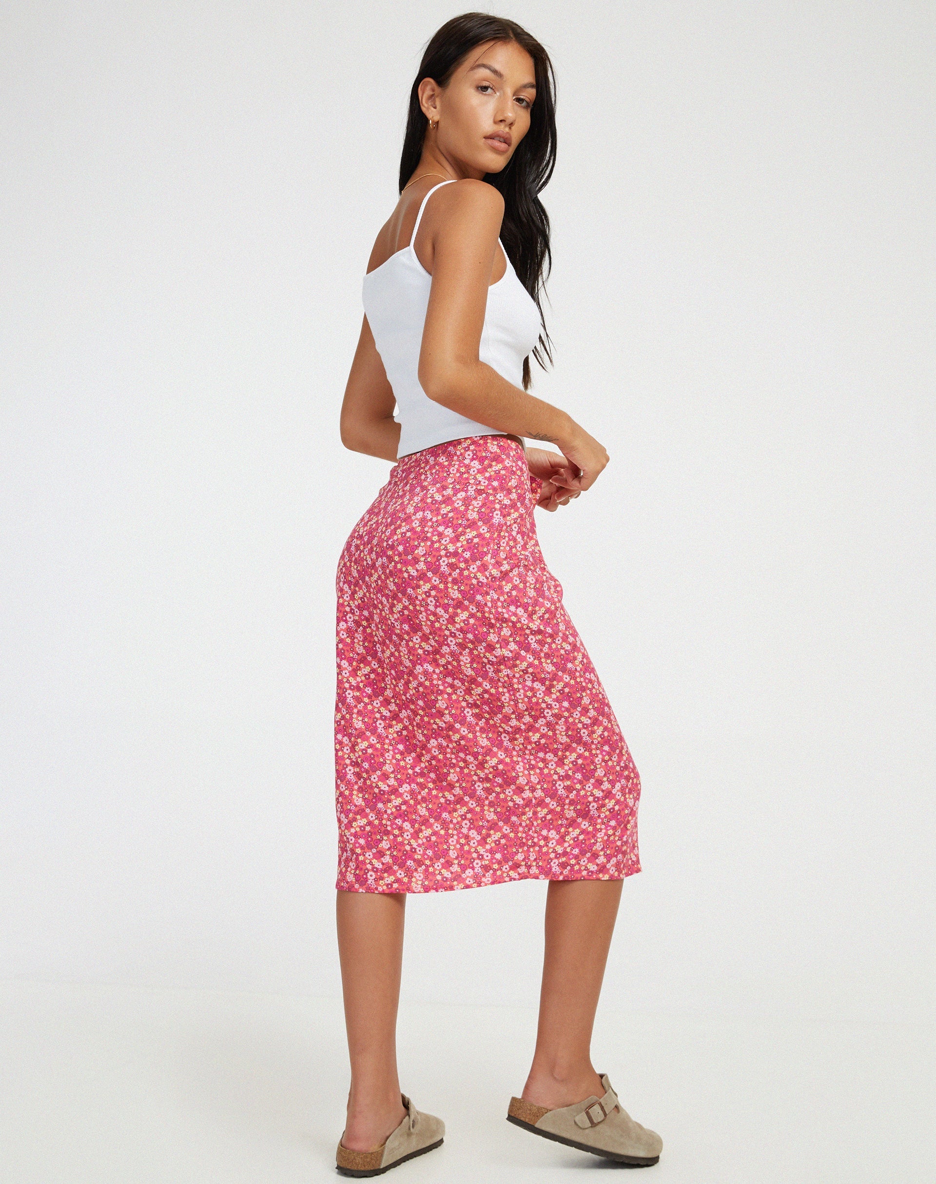 image de Harriet Midi Skirt in Ditsy Floral Pink