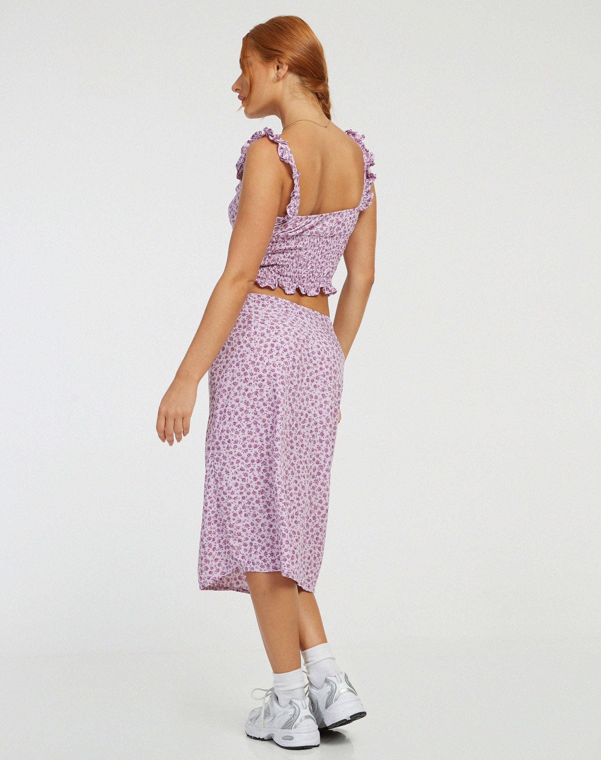Image de la jupe midi Harriet, Ditsy Rose Lilas
