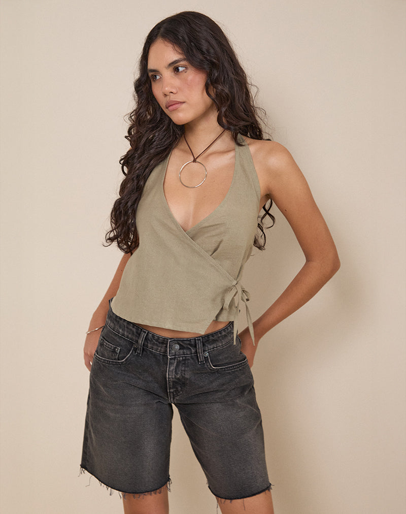 Image de Hart Tie Side Top in Linen Slate Green