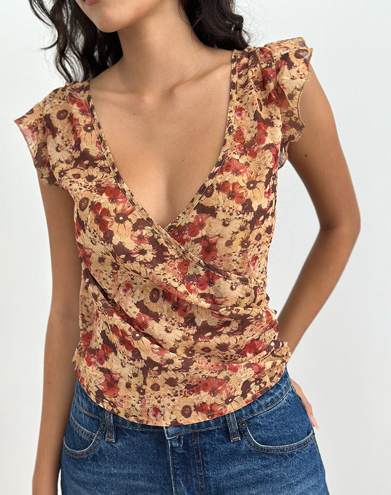 Image de Heidi Wrap Top in Chiffon Rusty Flower