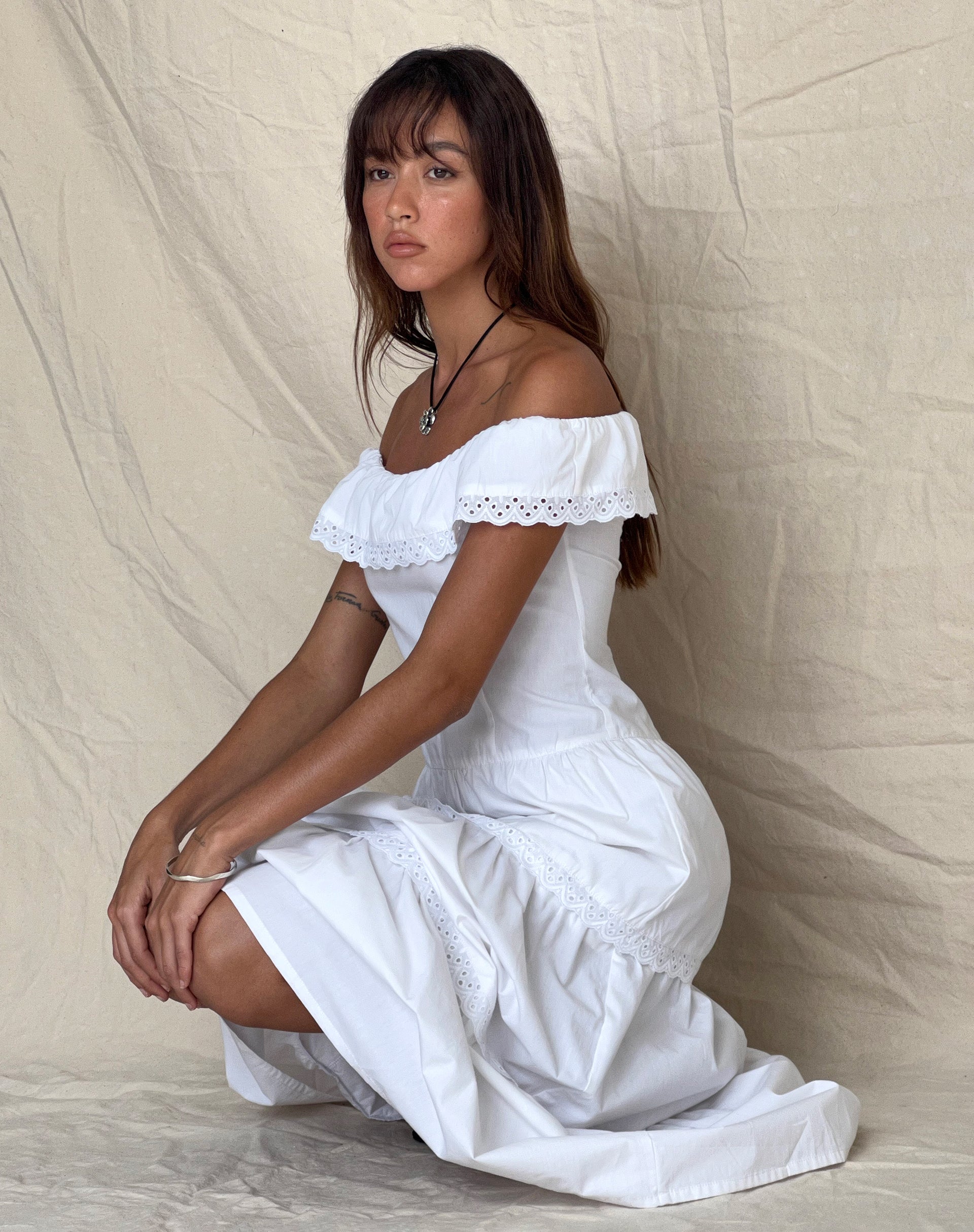 Image de Helpa Tiered Bardot Maxi Dress in White