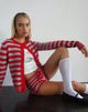 Image de Henidar Cardigan à rayures rouges et grises avec emblème cerise