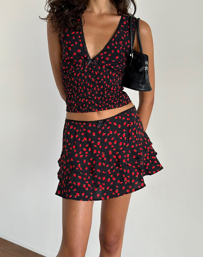 Image de la mini-jupe Camigi en Strawberry Polka Black