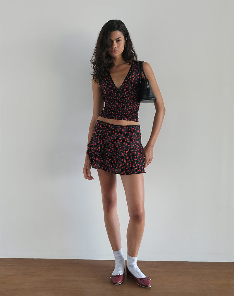Image de la mini-jupe Camigi en Strawberry Polka Black