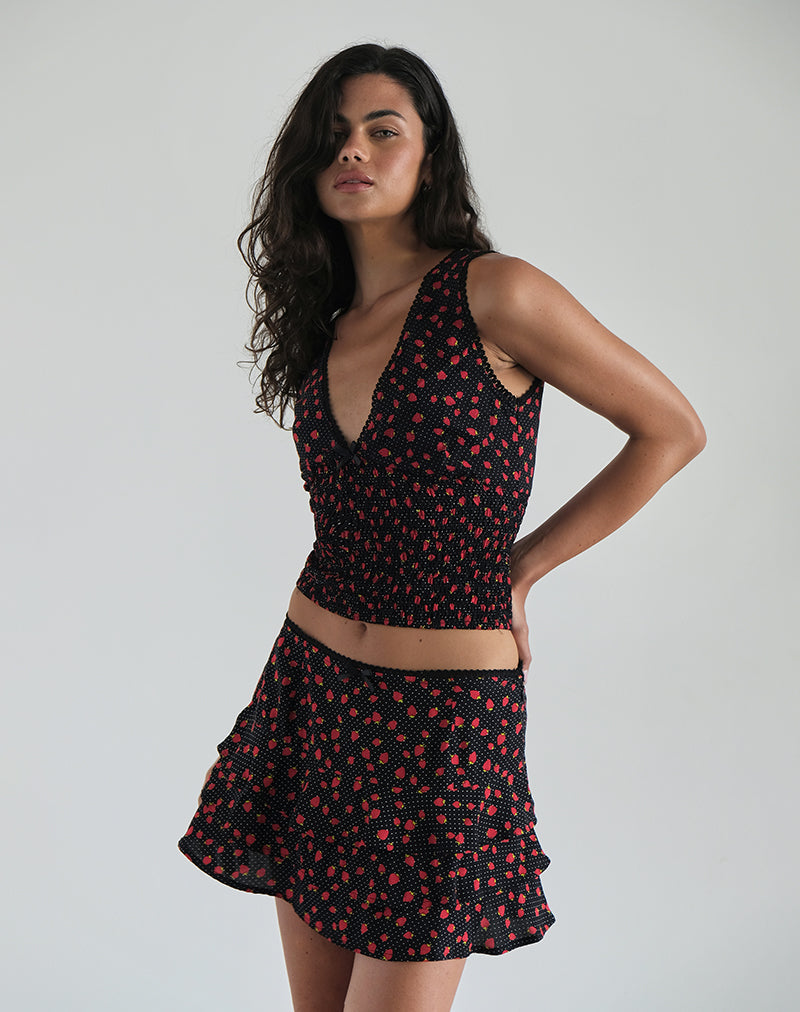 Image de la mini-jupe Camigi en Strawberry Polka Black