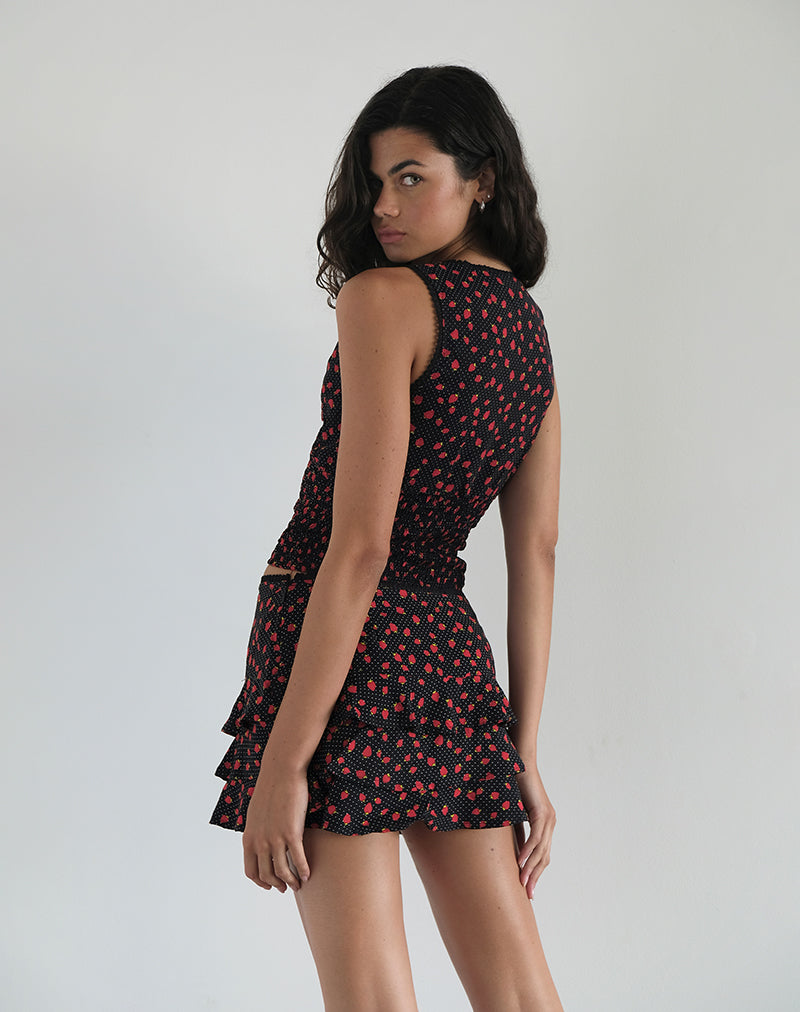 Image de la mini-jupe Camigi en Strawberry Polka Black