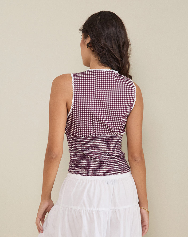 Image de Hevalis Plunge Top in Mini Gingham Wine