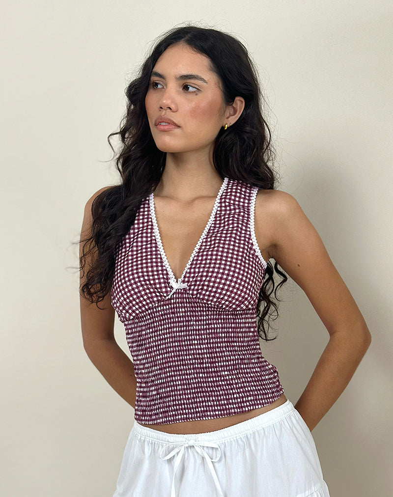 Image de Hevalis Plunge Top in Mini Gingham Wine
