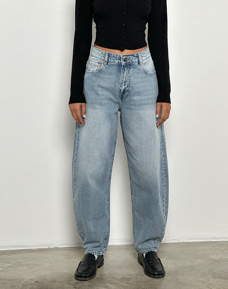 Jean baril à taille haute en bleu