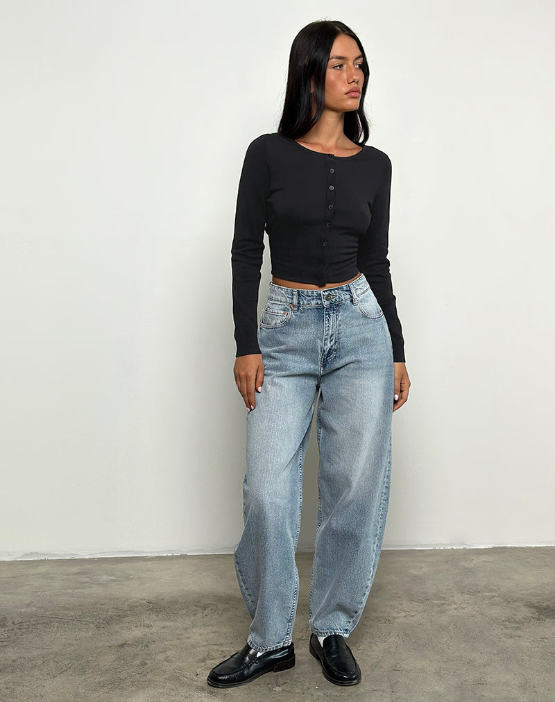 Jean baril à taille haute en bleu
