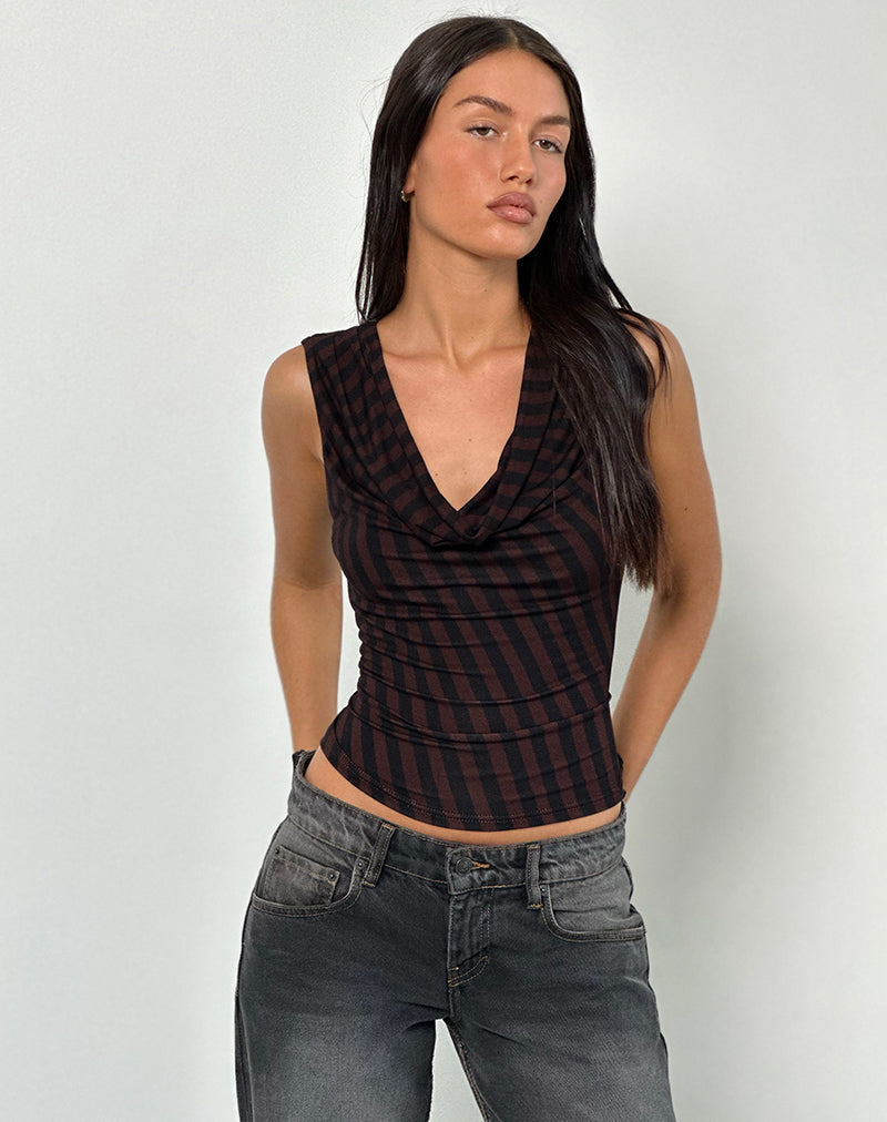 Hikari Top in Diagonal Stripe Maroon (Top à rayures diagonales)