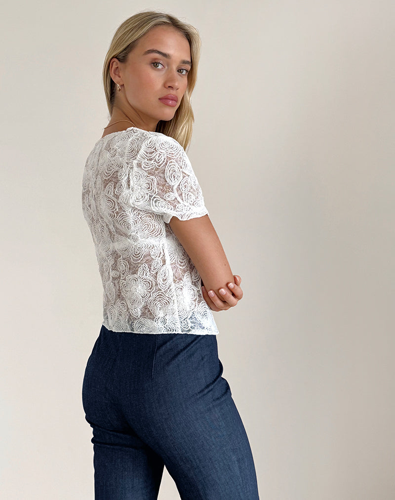 Image de Hillary Tie Top in Textured Floral White