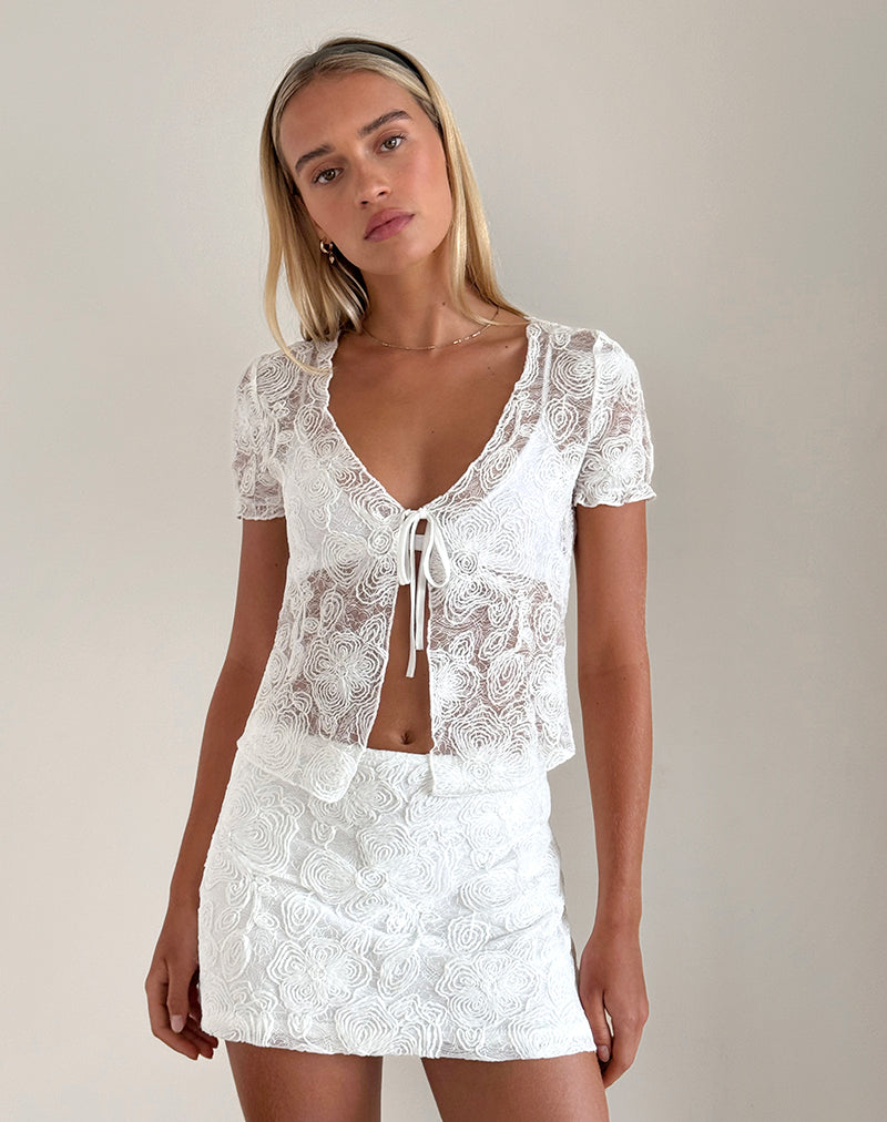 Image de Hillary Tie Top in Textured Floral White
