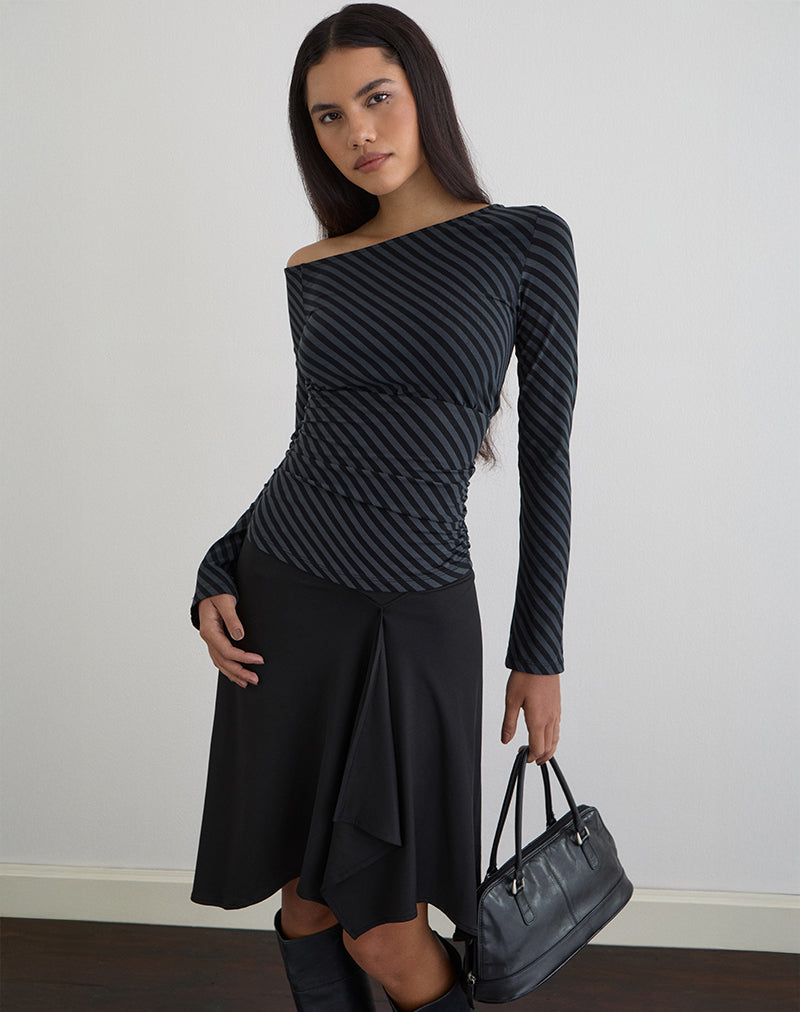 Haut ample Hoang à rayures obliques Ocean Storm