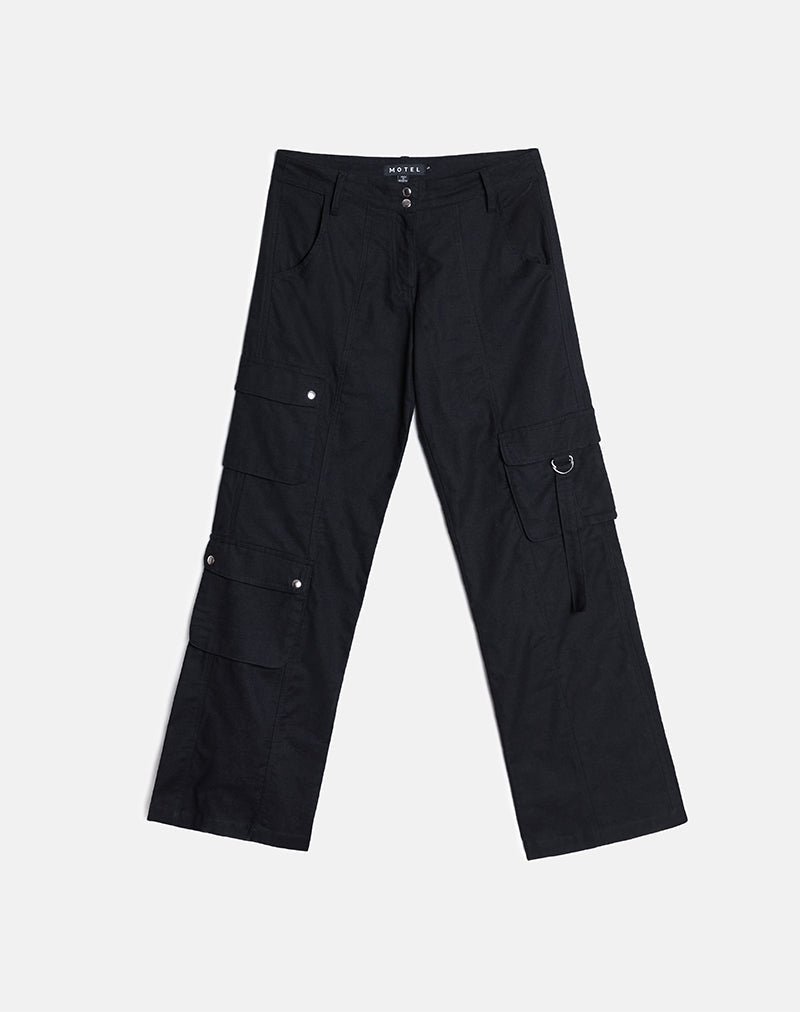 Image de Hojo Linen Cargo Pants in Black