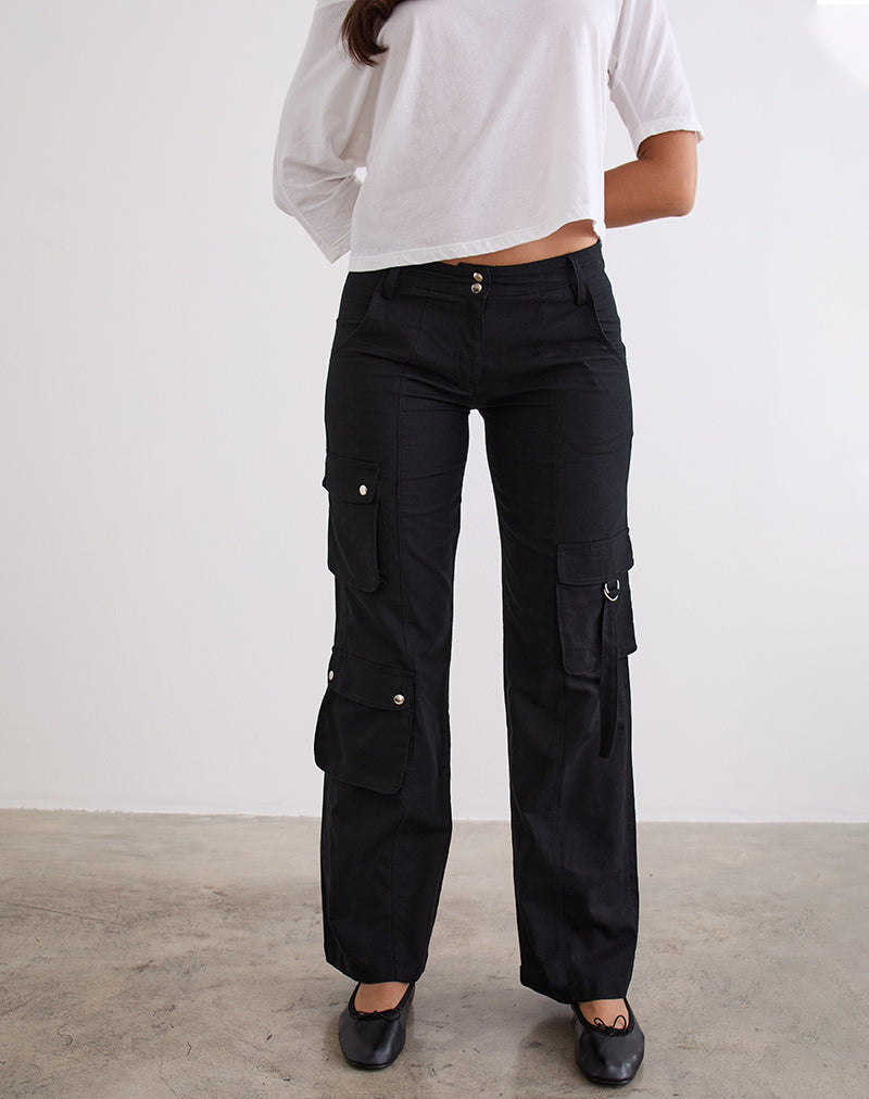 Image de Hojo Linen Cargo Pants in Black