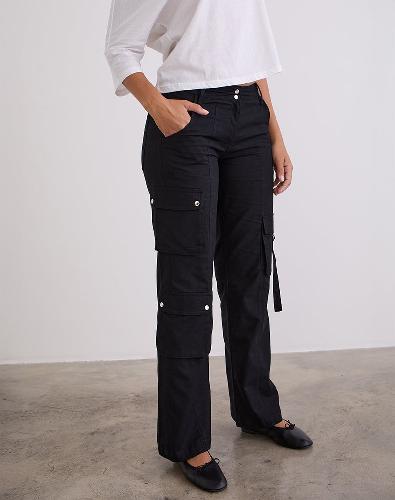 Image de Hojo Linen Cargo Pants in Black