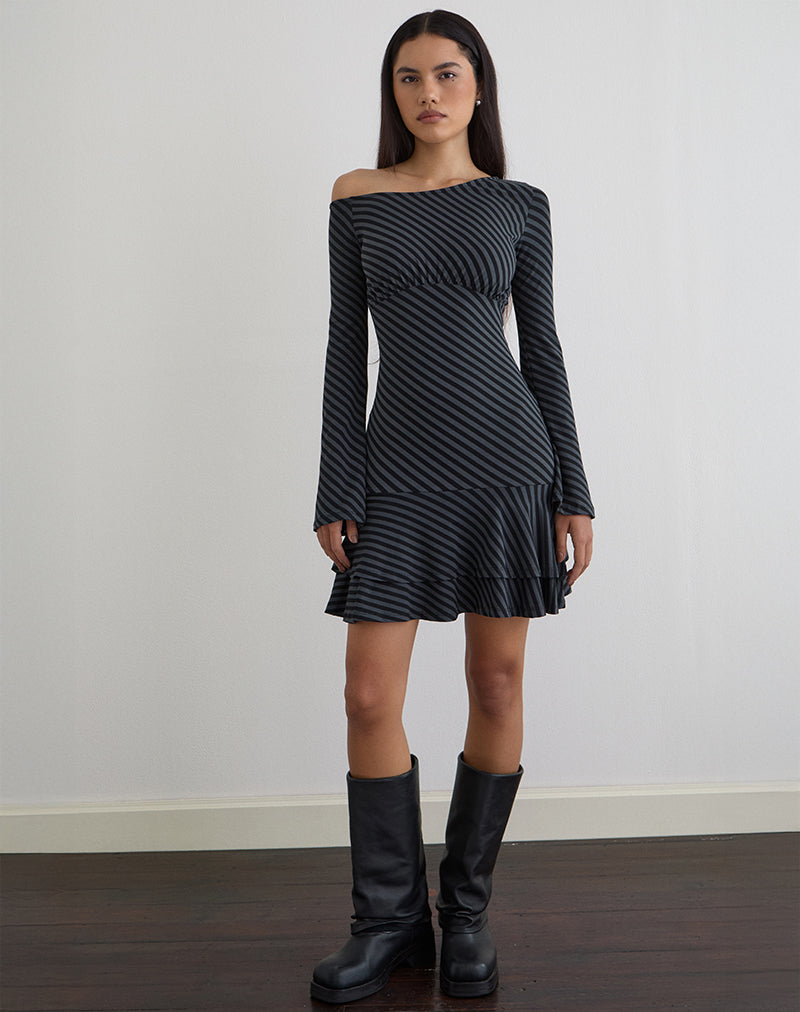 Image de la mini-robe Hongsai à rayures obliques Ocean Storm