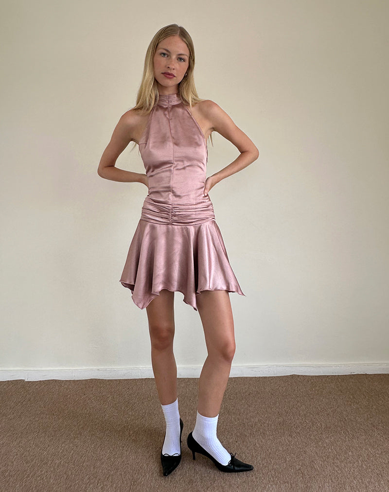 Image de Hydri Satin Halterneck Mini Dress in Baby Pink