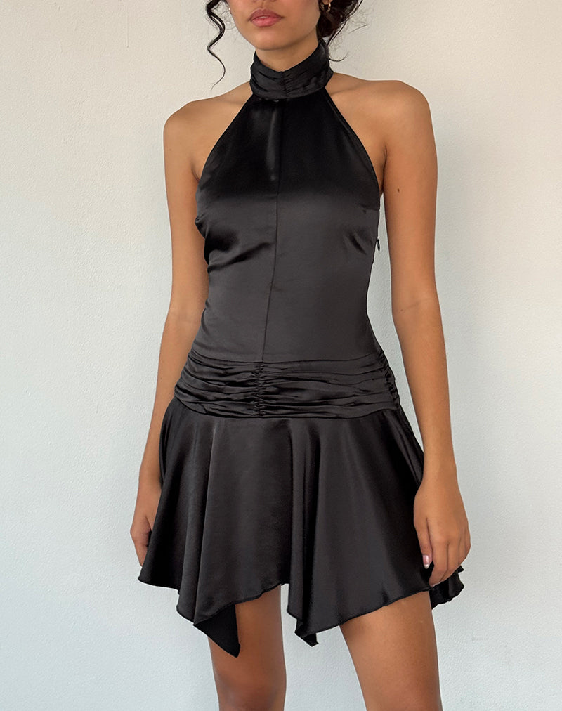 Image de Hydri Satin Halterneck Mini Dress in Black