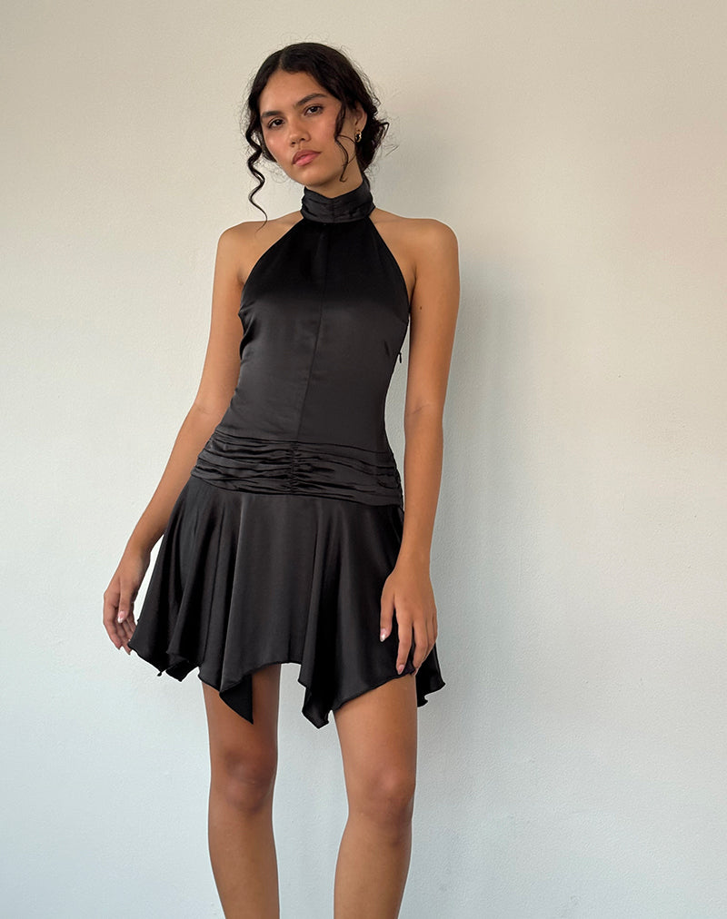 Image de Hydri Satin Halterneck Mini Dress in Black