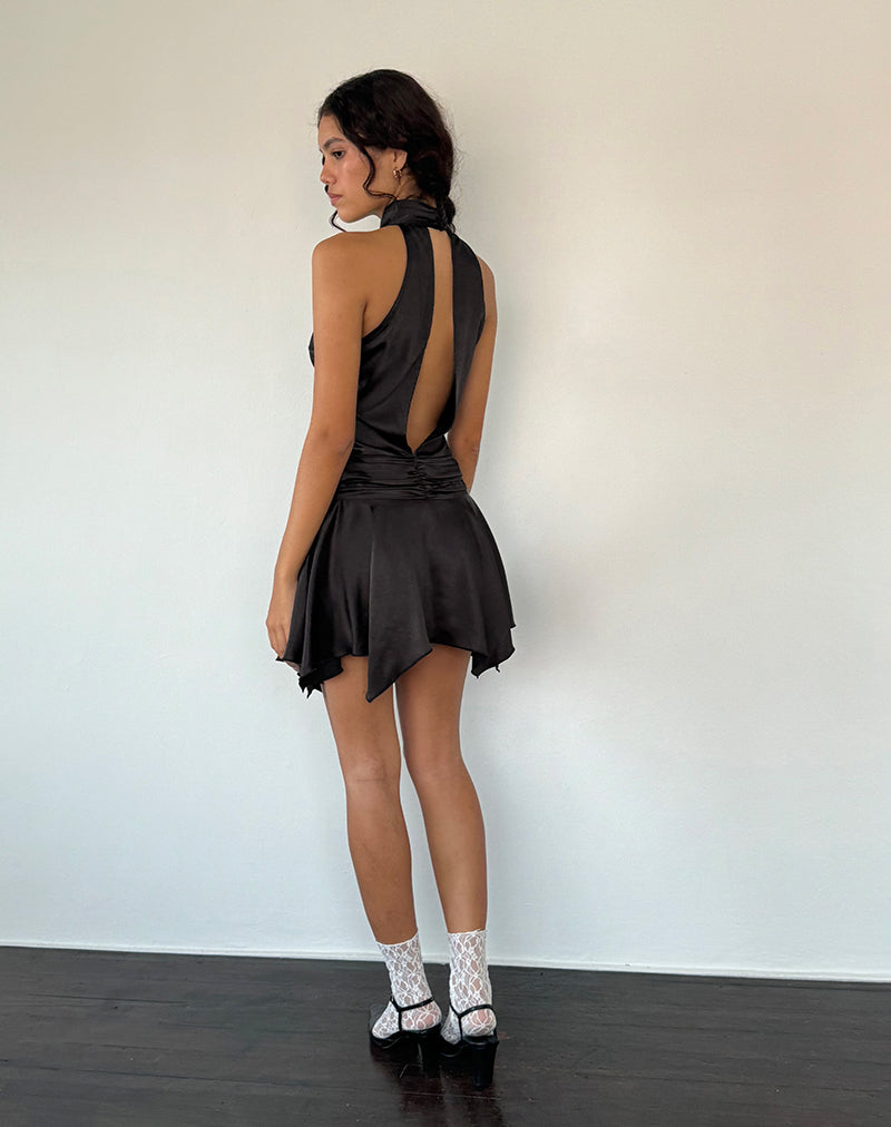 Image de Hydri Satin Halterneck Mini Dress in Black