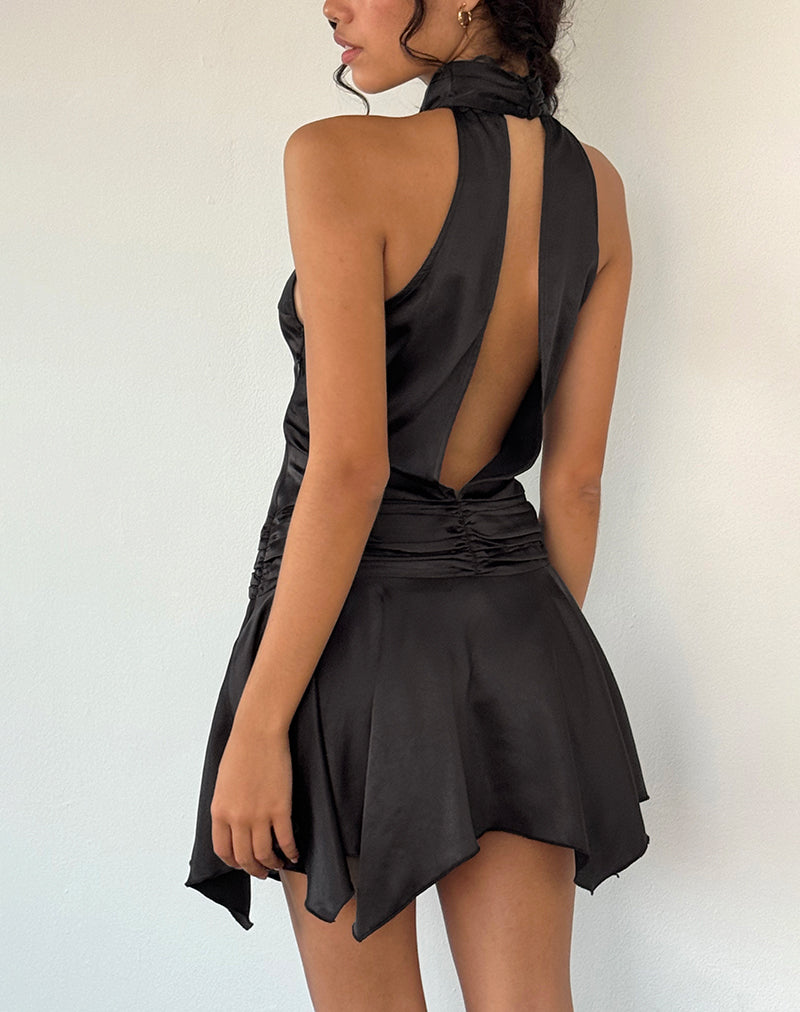 Image de Hydri Satin Halterneck Mini Dress in Black