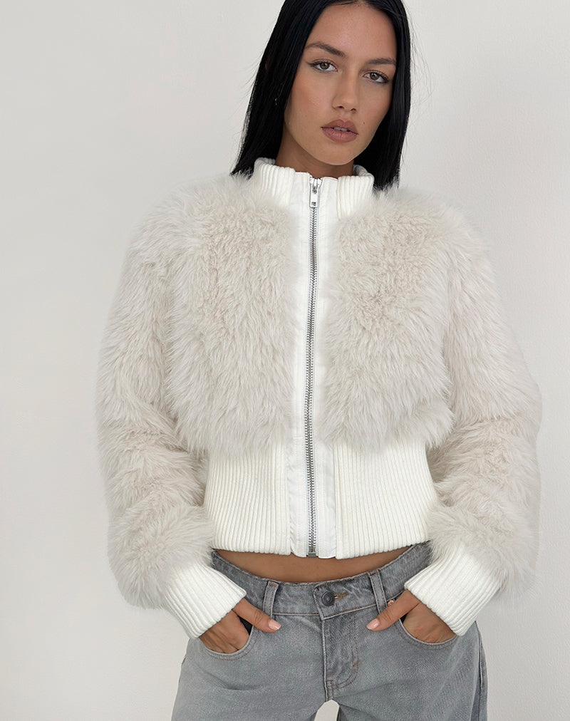 Image de Homari Shaggy Faux Fur Jacket in Cream