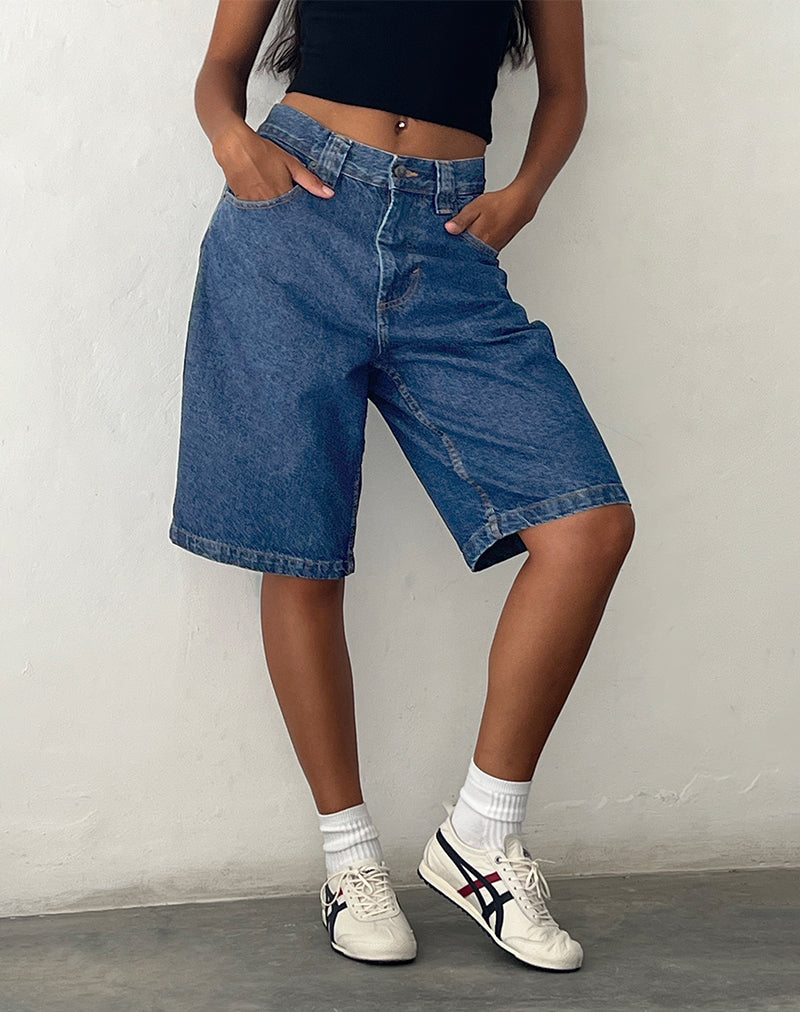 Short patineuse à taille basse en Core Blue Stone
