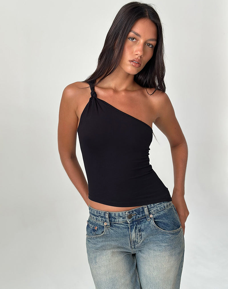 Idra - Top asymétrique en jersey côtelé - Noir