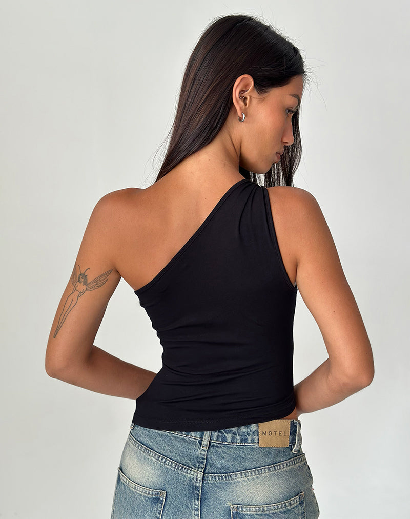 Image de Idra Top asymétrique en jersey côtelé Noir