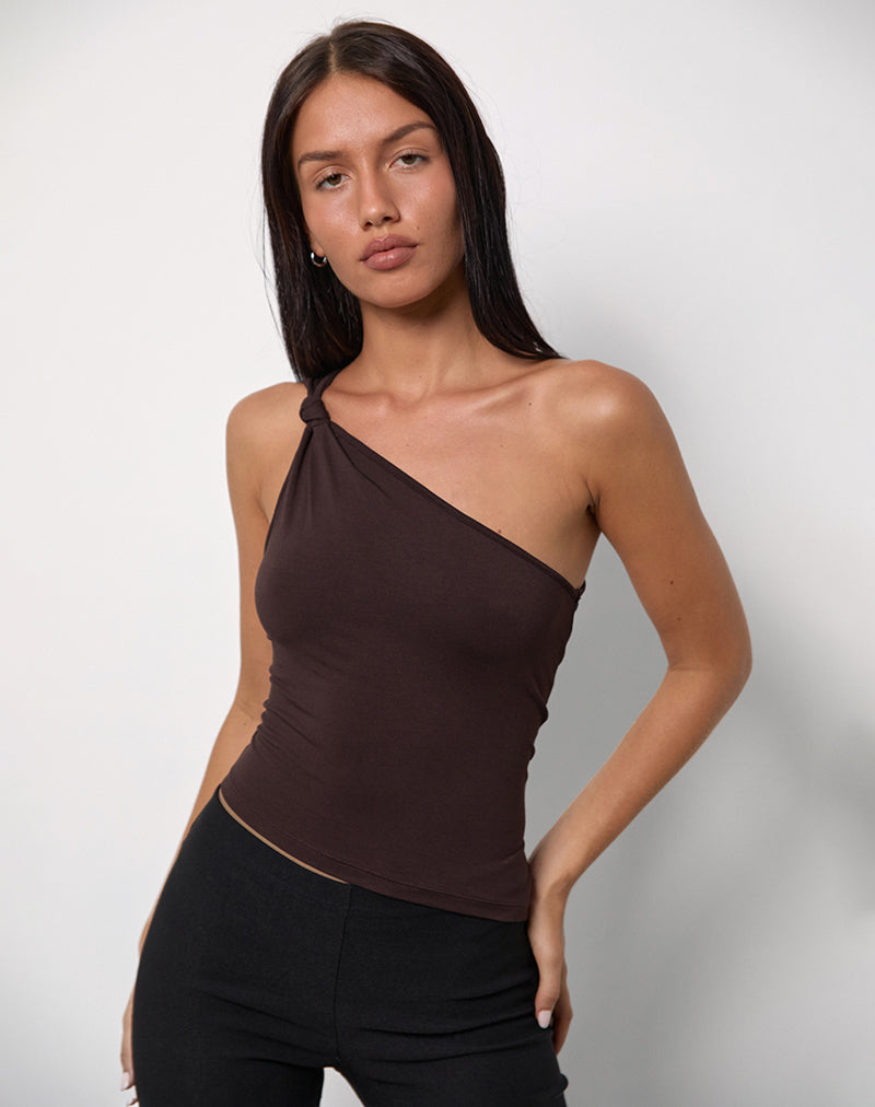 Idra - Top asymétrique en jersey de rayonne - Chocolat amer