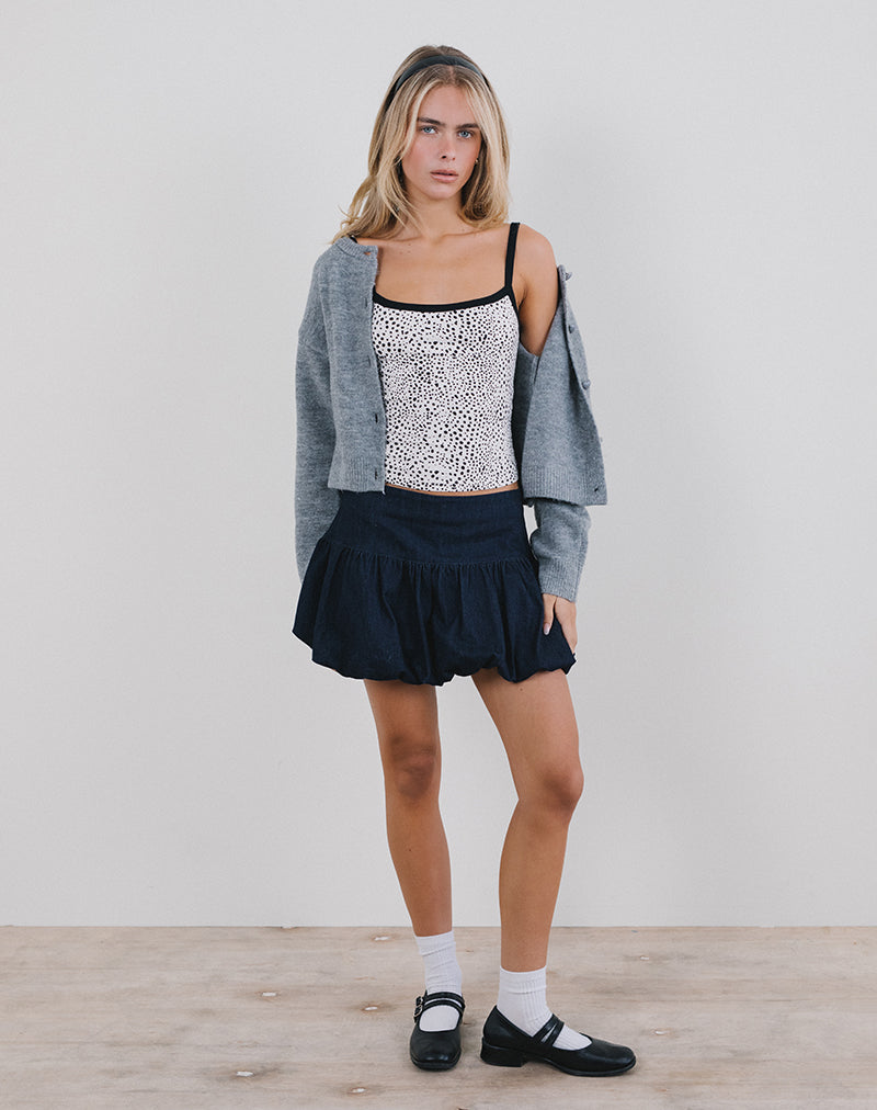 Image de l'Ilisna Top en noir et blanc imprimé mini dalmatien avec reliure noire