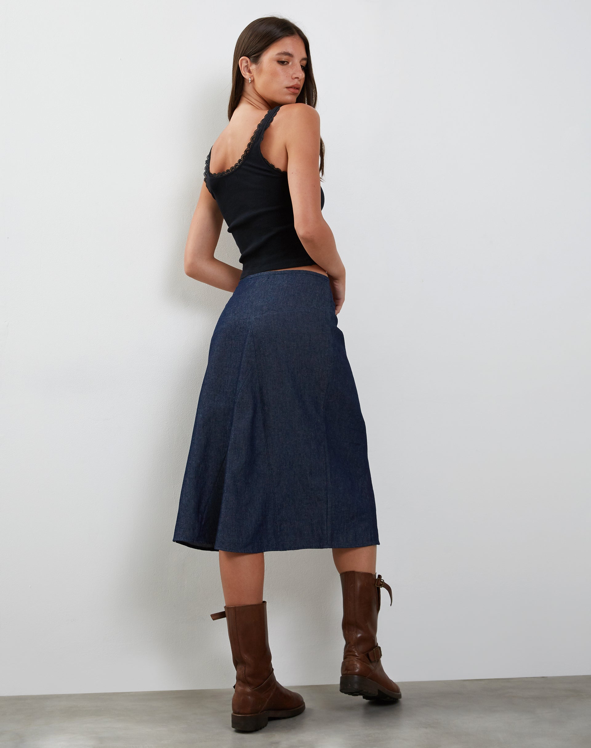 Image de Imbrella Denim Midi Skirt in Dark Indigo