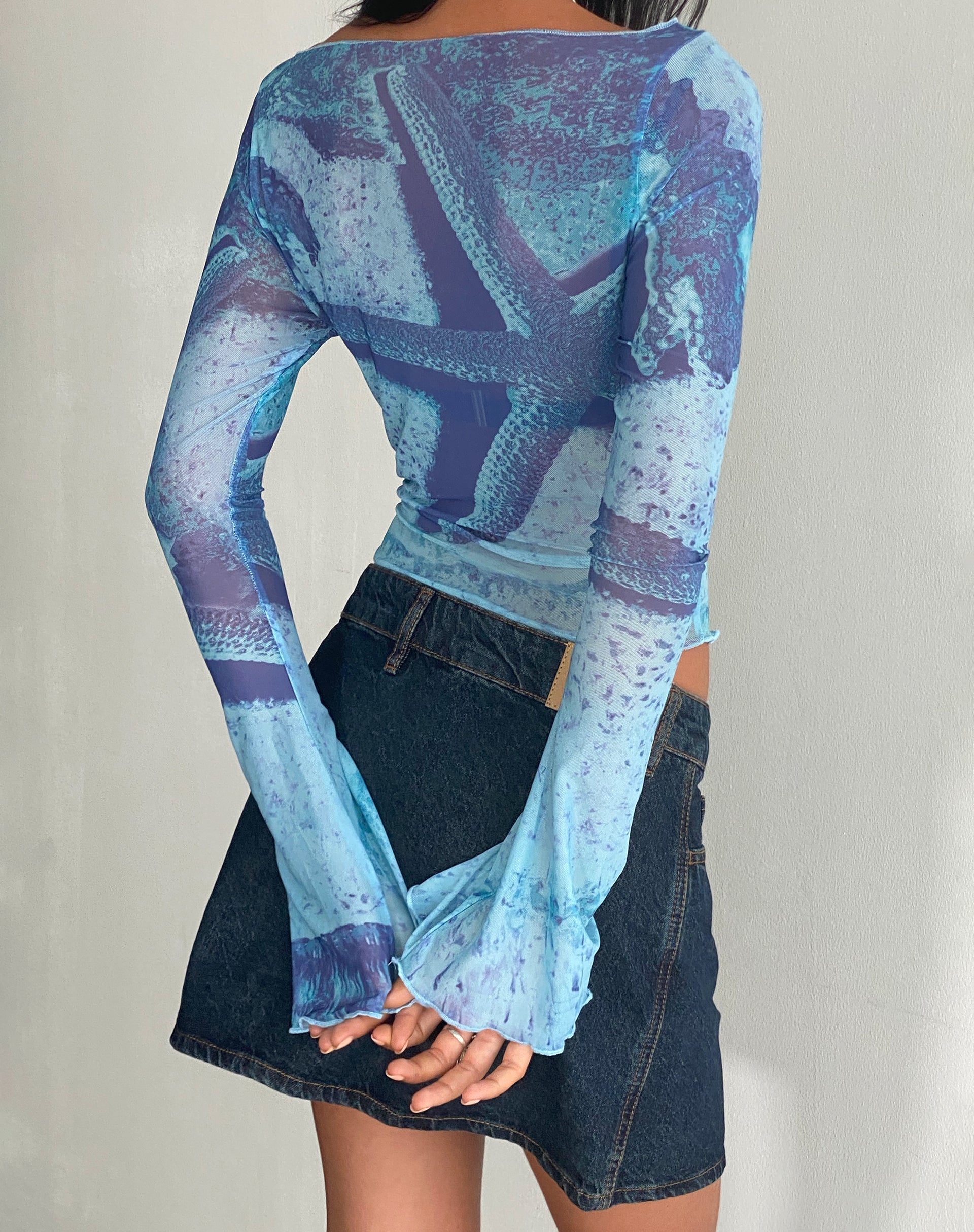 Image de Anchi Mesh Long Sleeve Top in Blue Starfish Photoprint