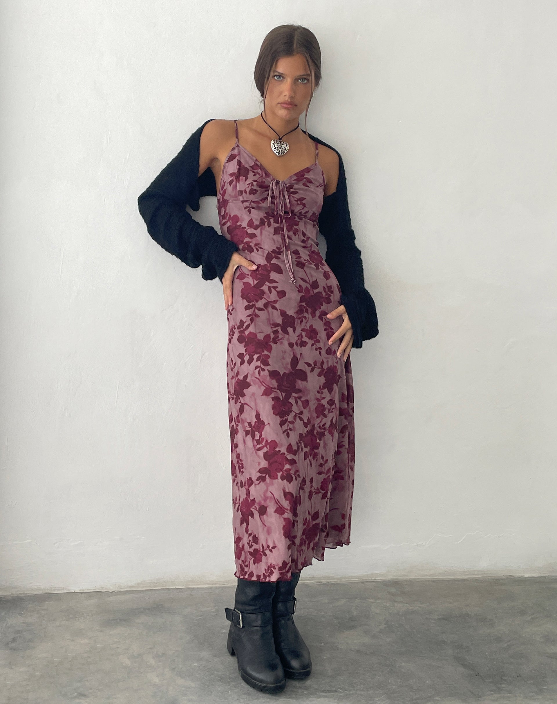 Image de Coya Maxi Dress in Mesh Maroon Blurred Flower