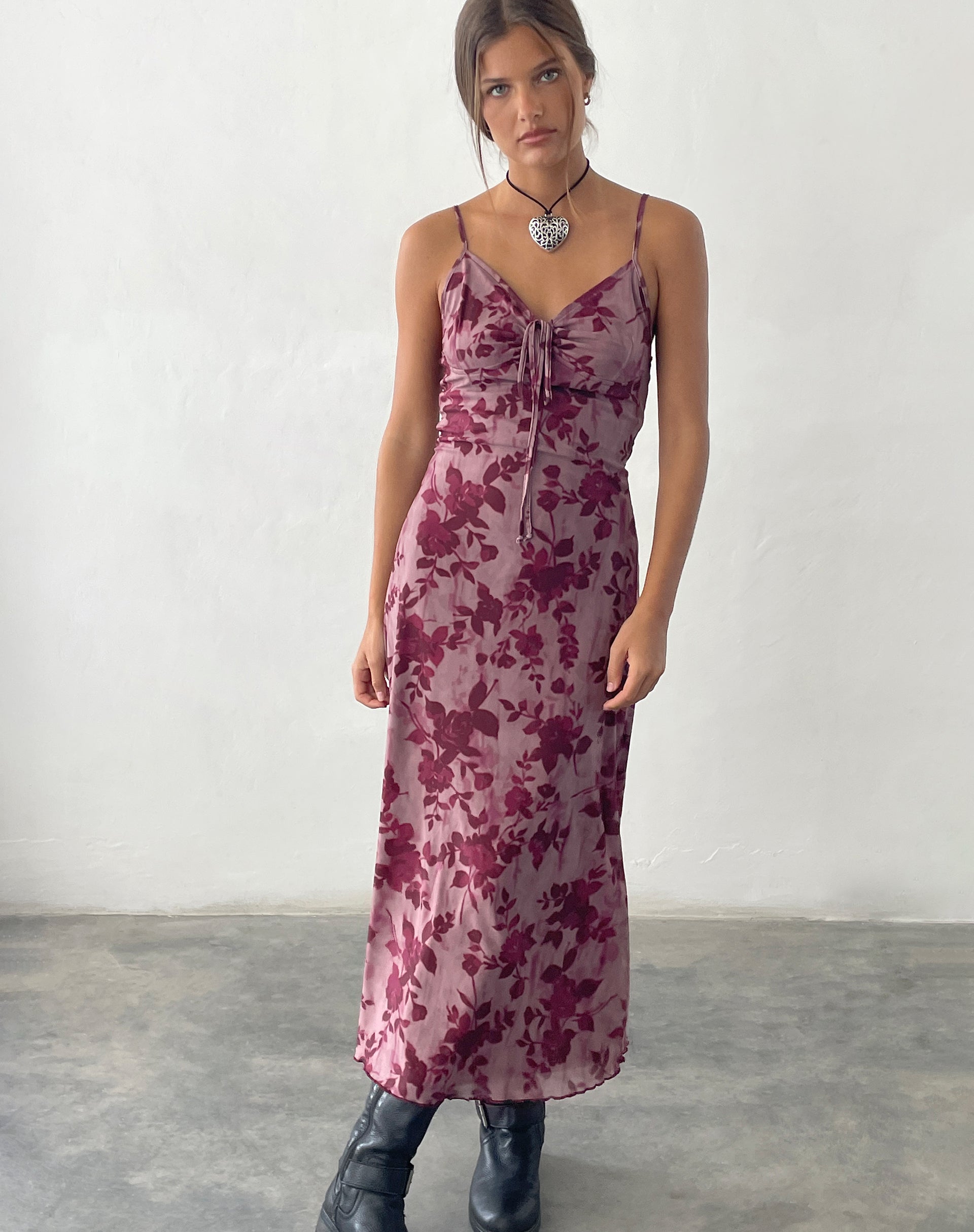 Image de Coya Maxi Dress in Mesh Maroon Blurred Flower