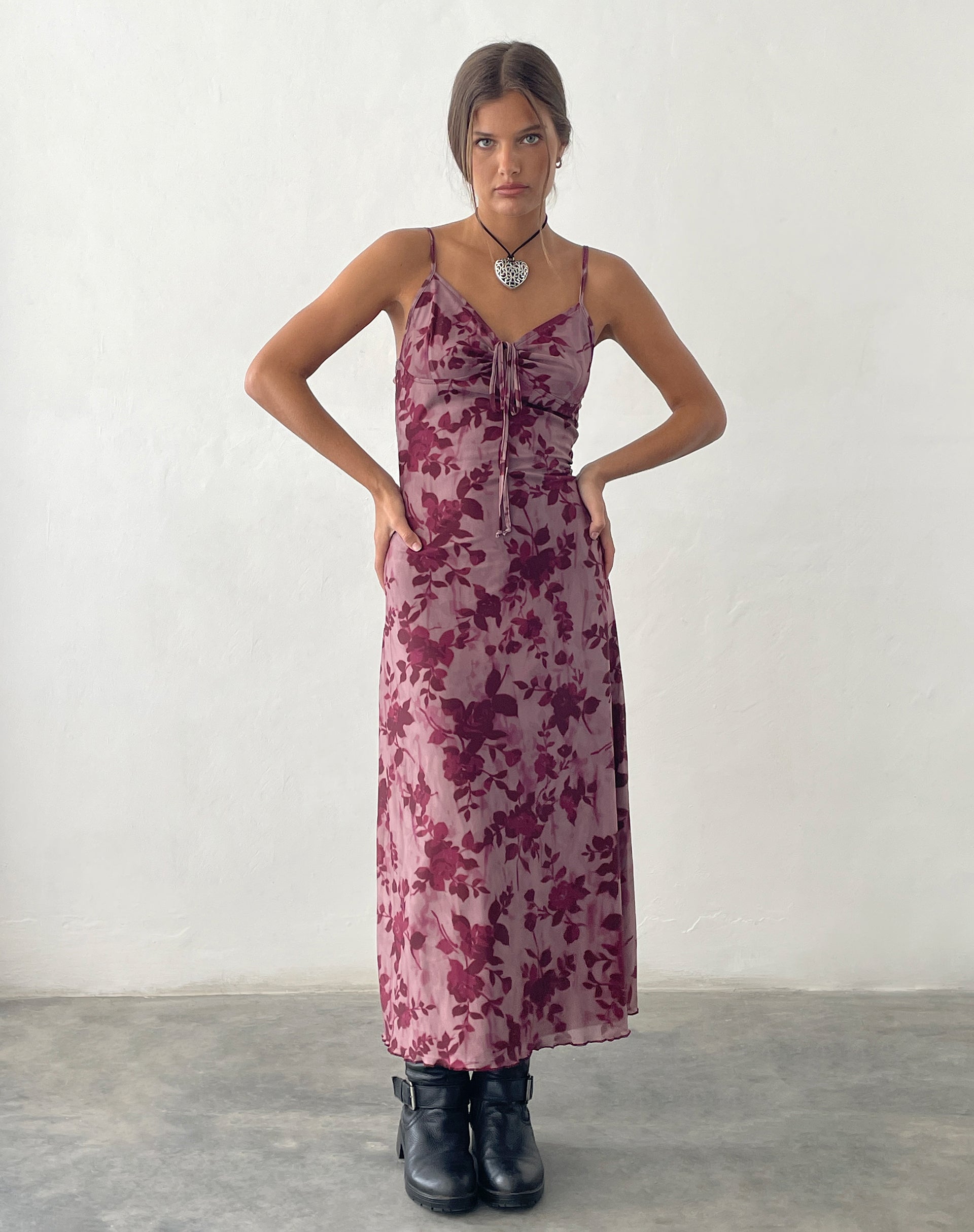 Image de Coya Maxi Dress in Mesh Maroon Blurred Flower