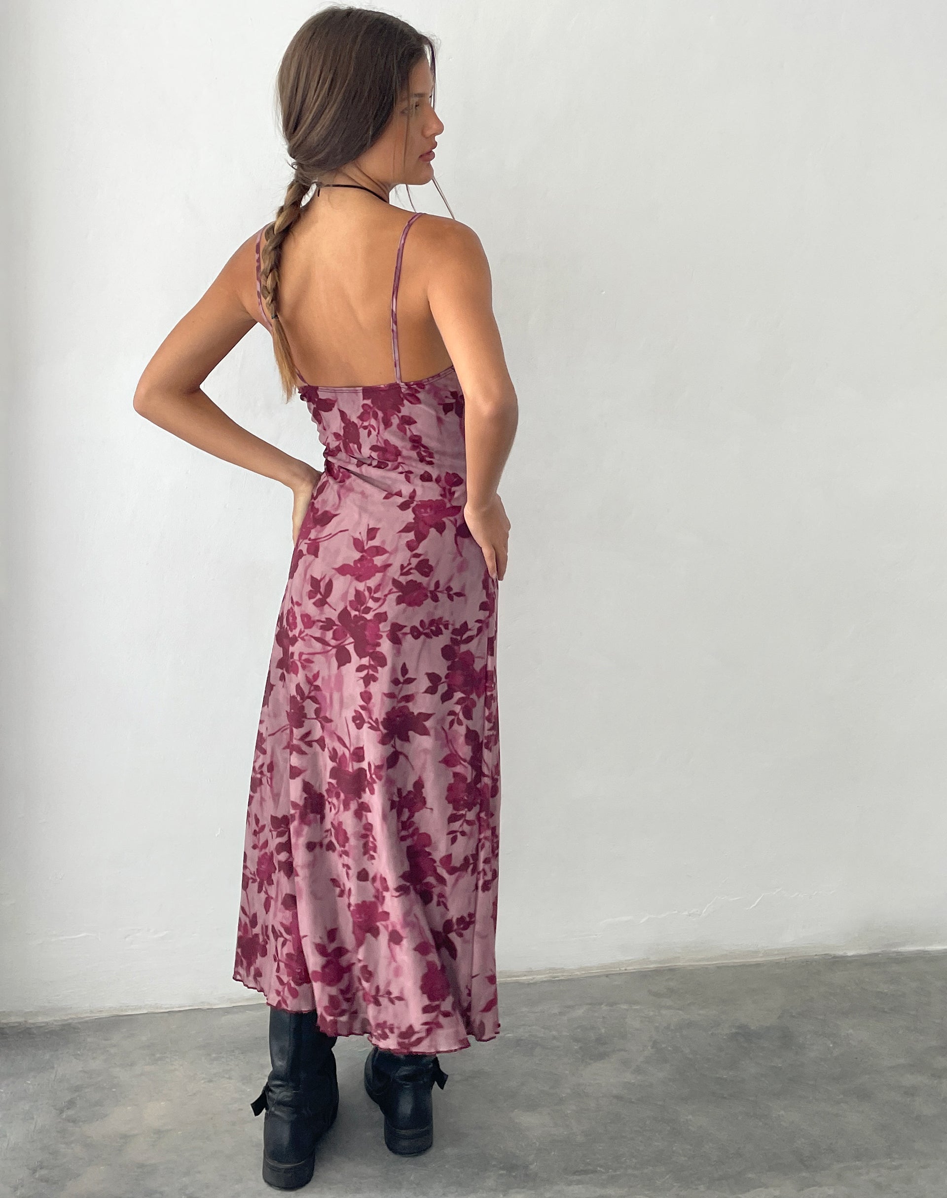 Image de Coya Maxi Dress in Mesh Maroon Blurred Flower