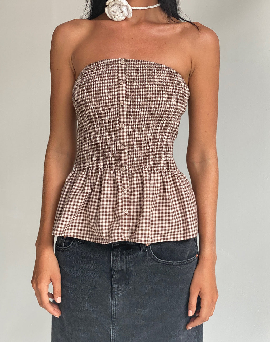 Soter - Top bandeau froncé - Mini vichy
