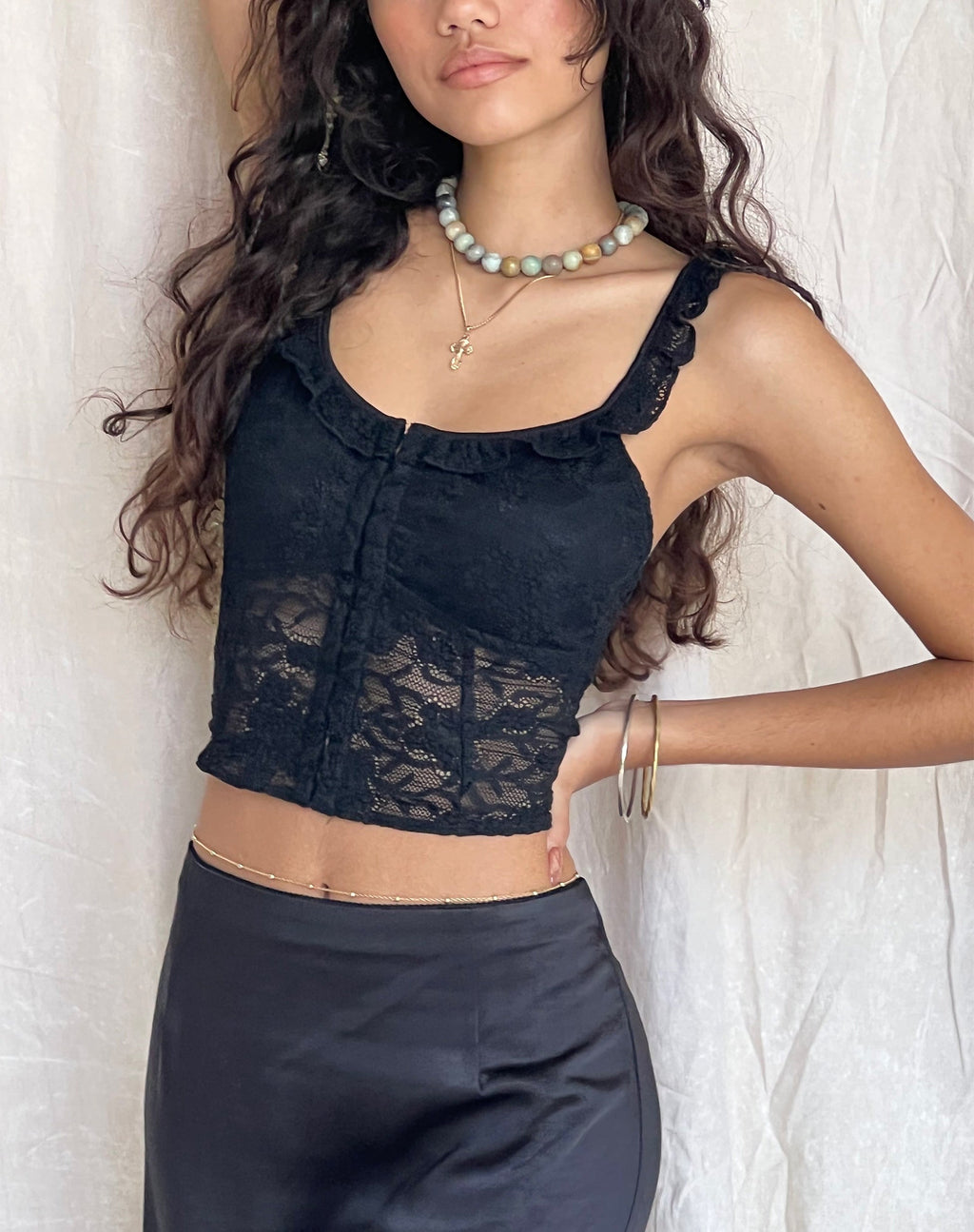 Top corset Laru en dentelle noir