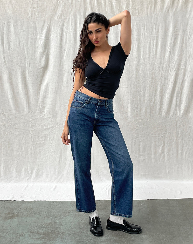 Jeans Awkward Parallel à taille moyenne, bleu moyen usagé