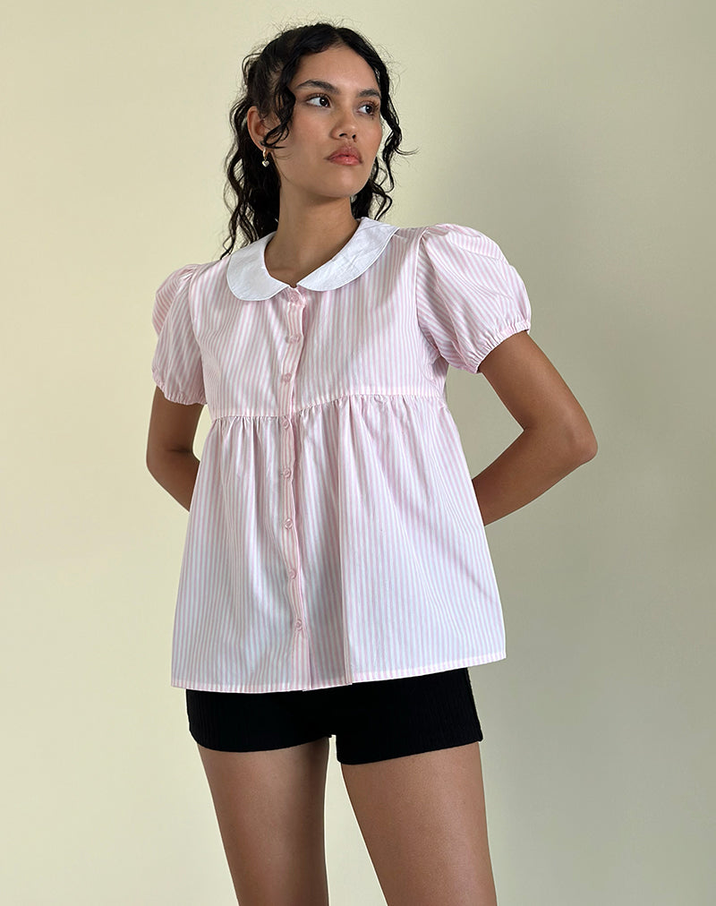 Top Immy à petites rayures verticales rose bonbon