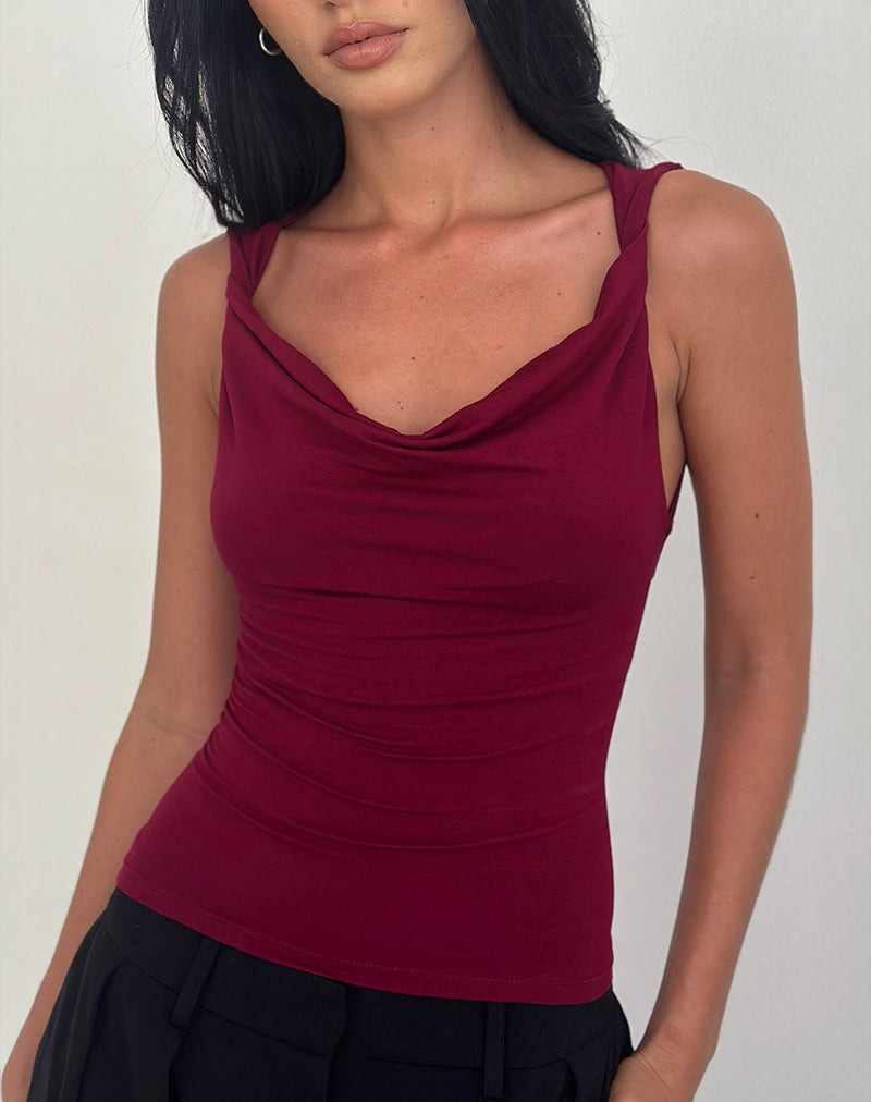 Image de Imrie Open Back Top in Rayon Jersey Burgundy