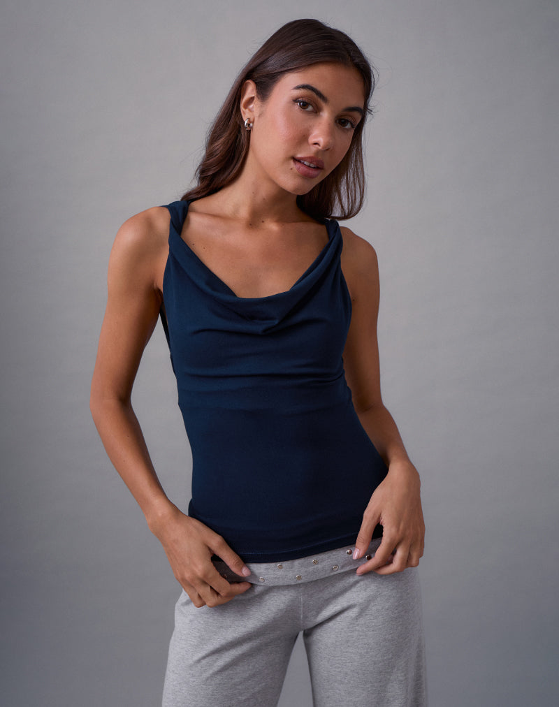 Image de Imrie Open Back Top in Rayon Jersey Navy