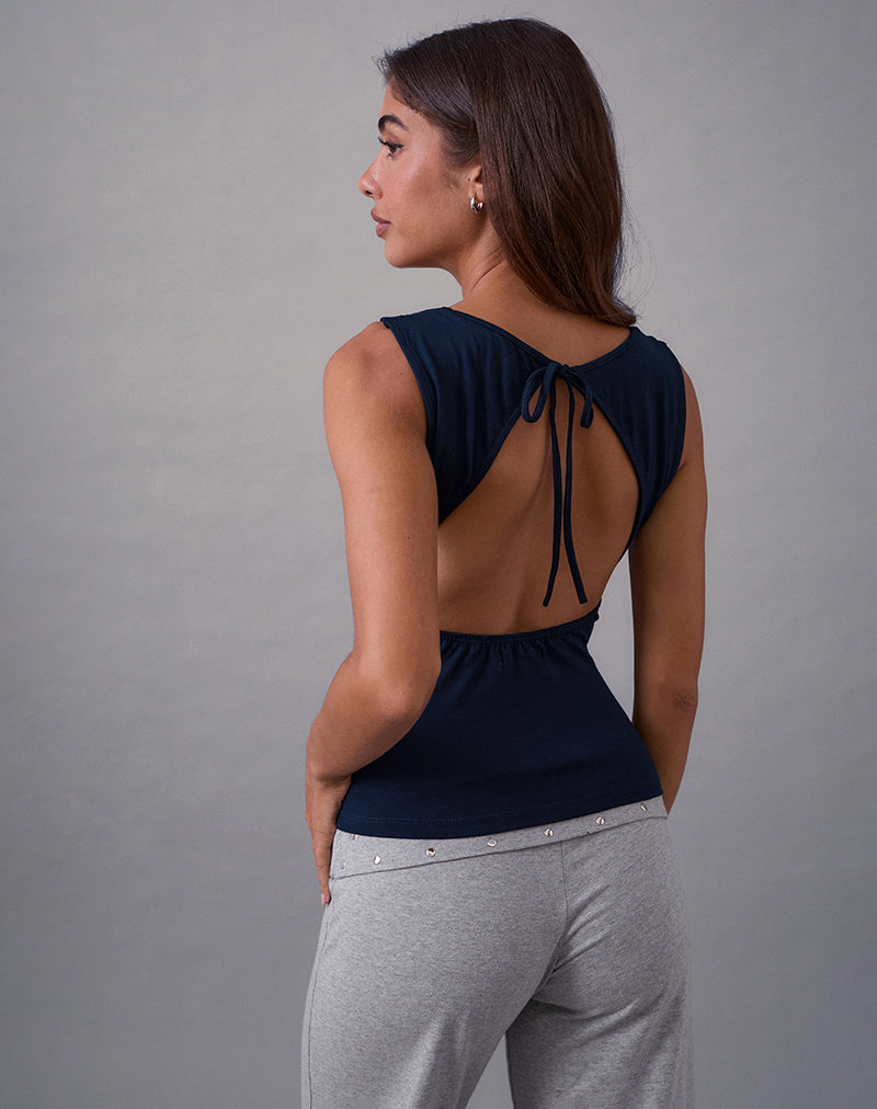 Image de Imrie Open Back Top in Rayon Jersey Navy