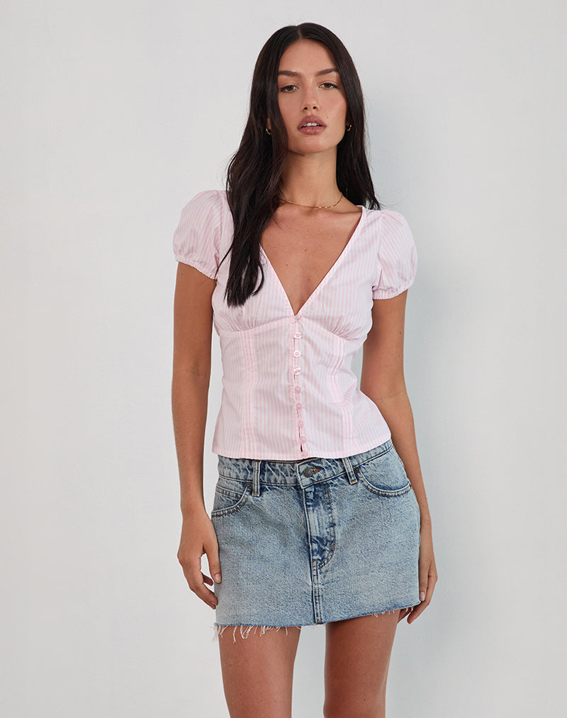 Image de Inasha Top in Candy Pink Small Vertical Stripe