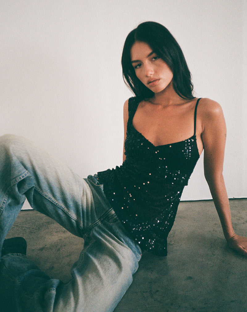 Image de Iranila Asymmetric Top in Gauzy Sequin Black