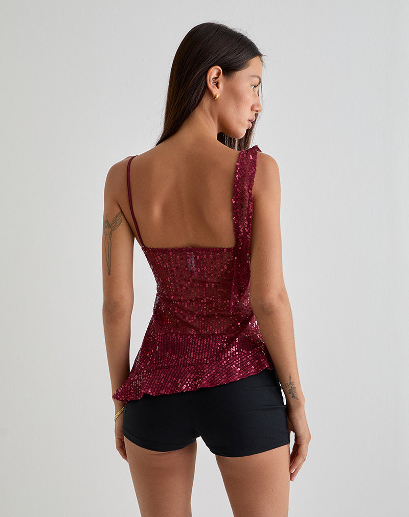 Image de Iranila Asymmetric Top in Gauzy Sequin Red